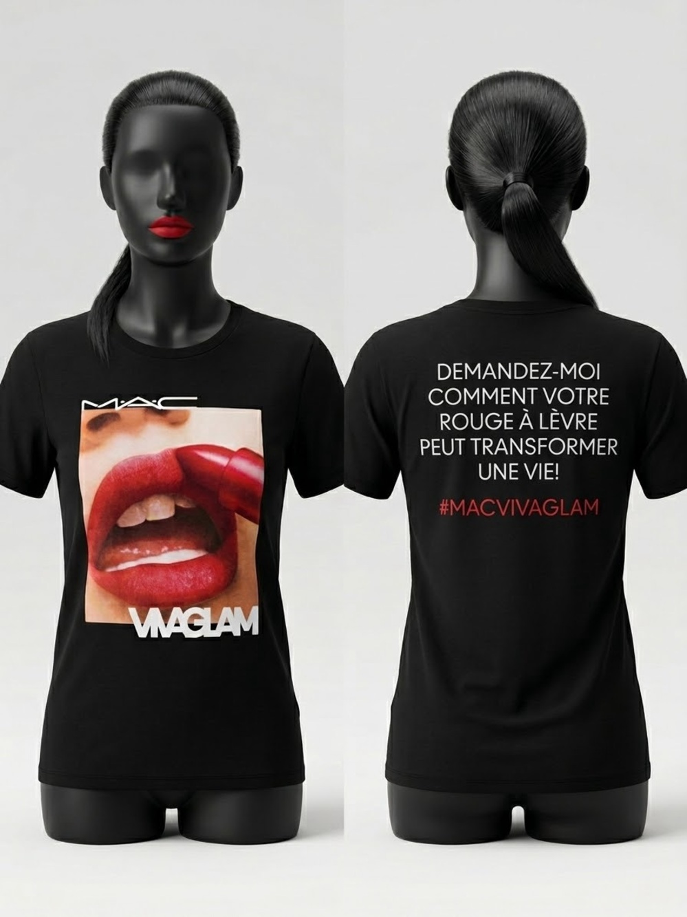 MAC Cosmetics VIVA GLAM French Staff Promo Tee | Red Lips Graphic T-Shirt Medium